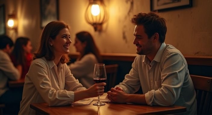 Een stel geniet van een intiem diner in een restaurant