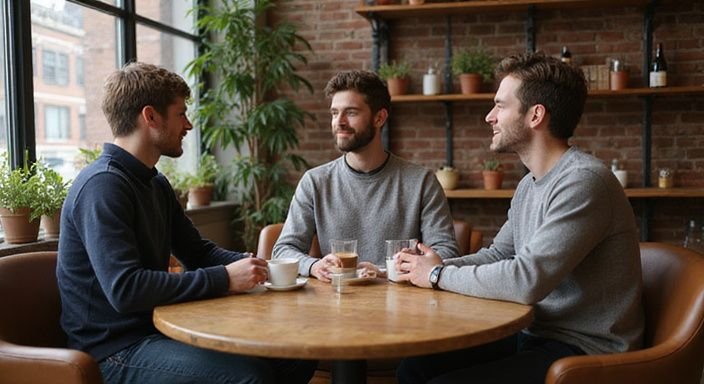 Groep jonge volwassenen geniet van een gezellige bijeenkomst in een café
