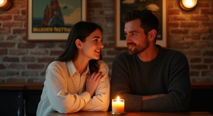 Een stel geniet van een intieme maaltijd in een restaurant