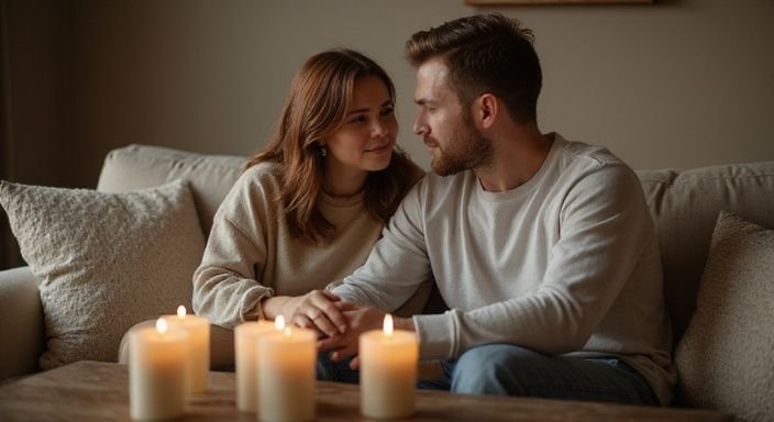 Een man en vrouw zitten samen op een bank en genieten van sexcontact in Oost-Vlaanderen.