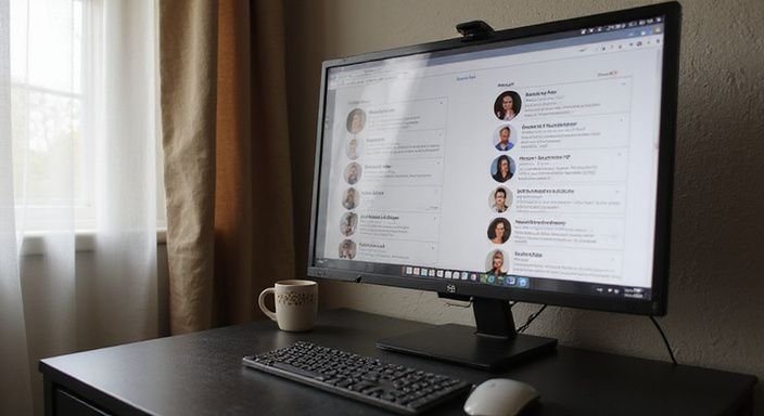 Een kantoorruimte met een computer en online ontmoetingsplatform voor sexcontact in Vlaanderen.